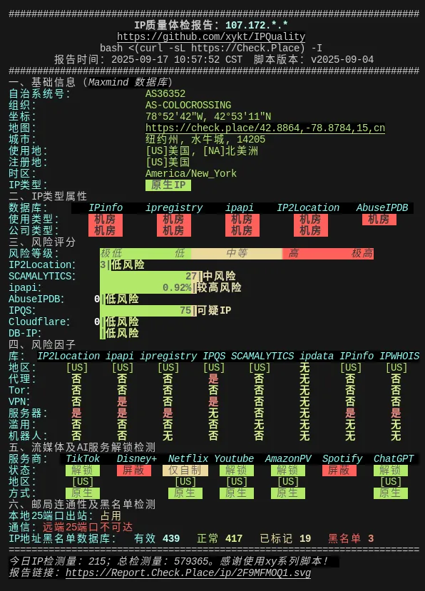 ColoCrossing IP 综合测试截图