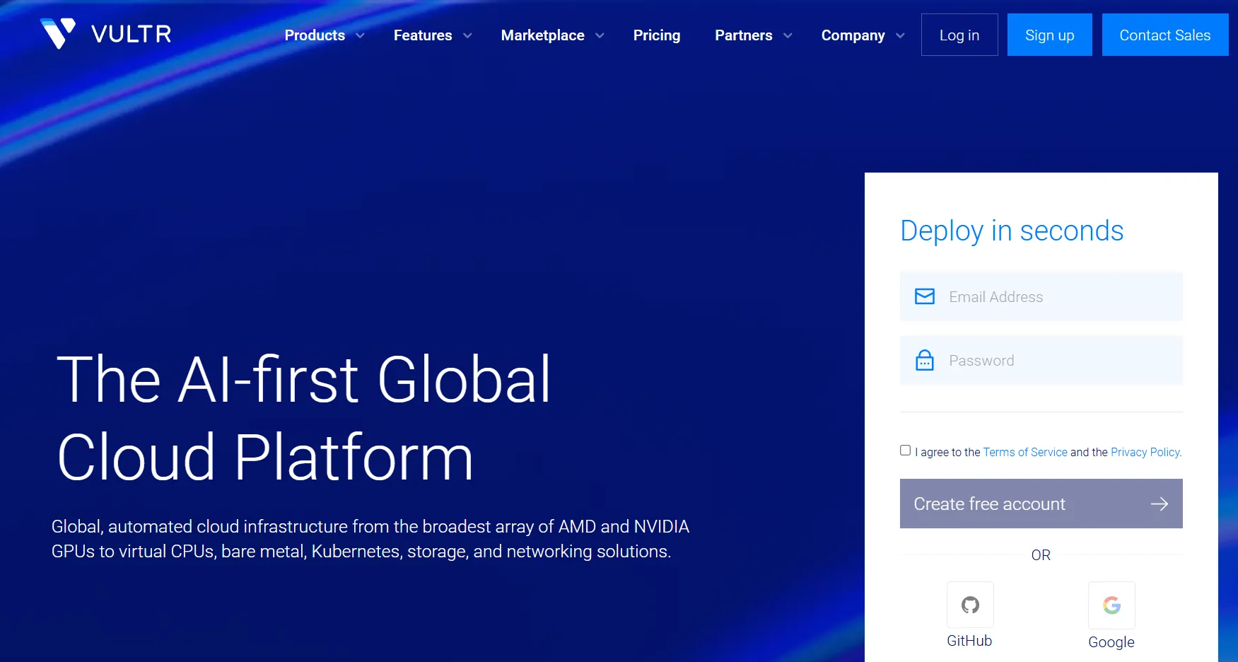 Vultr 官网首页截图